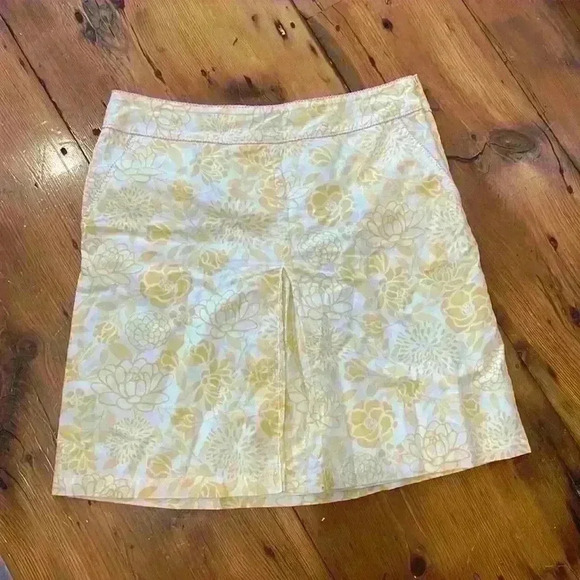 Ll Bean Yellow Floral skirt with pink stitching 100% cotton size 14 - Picture 1 of 11